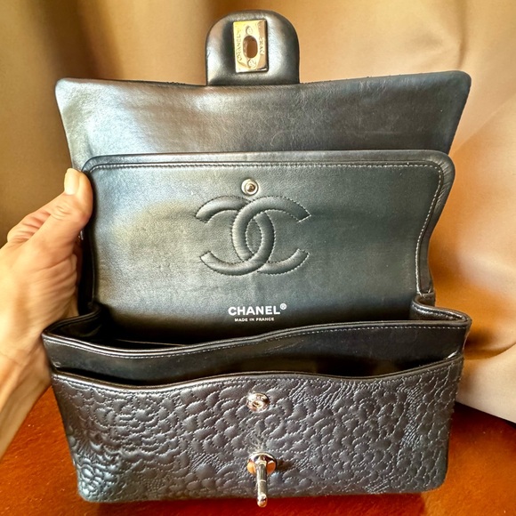 40% OFF! CHANEL Black Camellia-Embossed Lambskin Classic Medium Double Flap Bag - Picture 11 of 16